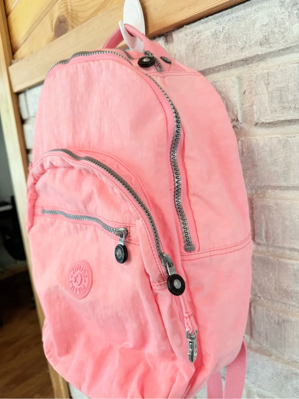 Kipling Soft Coral Pink Backpack with Front Zip Pocket